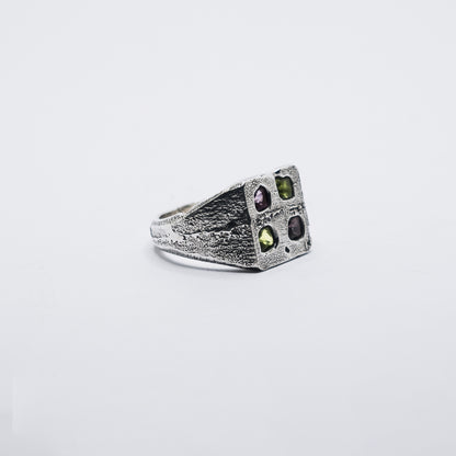 Square Signet 4 Stones Size R